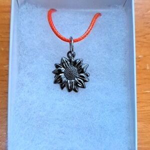 Gunmetal Silver Sunflower Necklace